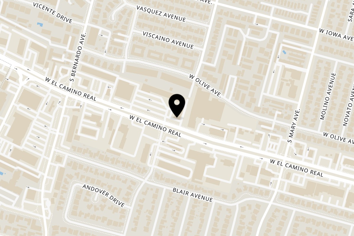 Map showing the location of Felipe's Market on 1101 W El Camino Real in Sunnyvale